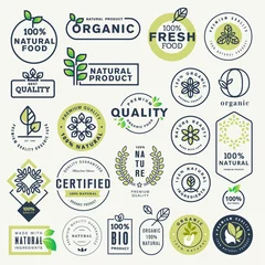 Poster Set of labels and stickers for organic food and drink, and natural products. Vector illustration concepts for web design, packaging design, promotional material. © PureSolution