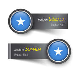 Flag icon and label with text made in Somalia .