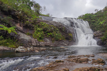 Obraz premium A section of Baker's Falls at Horton Plains National Park in Sri Lanka. Horton Plains National Park is a protected area in the central highlands of Sri Lanka.
