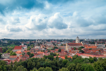 Modern city overview at dusk from above gediminas tower,Vilnius, Lithuania, Europe