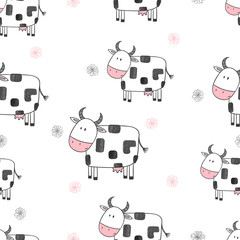 Obraz premium Seamless cartoon cows pattern.