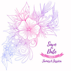 Save the date wedding floral beautiful decorative card, vector illustration