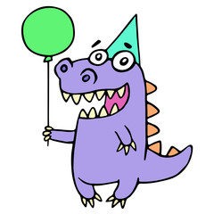 Happy birthday greeting purple dragon. Vector illustration.