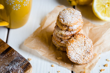 Stack of Shortbread Lemon Cookies, Horizontal View