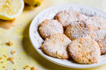 Plate with Lemon Cookies on the Table, Horizontal View