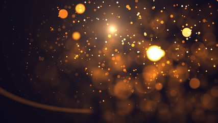 Gold abstract bokeh background. real backlit dust particles with real lens flare. glitter lights ....