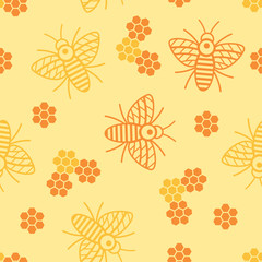 Seamless pattern with bees and honeycomb for wallpaper design