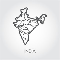 Republic of India map in line style. Icon of country for cartography, geography, education projects, documents, sites, articles and other design needs