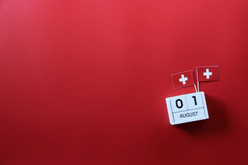 AUGUST 1 Wooden calendar Concept independence day of Switzerland and Switzerland national day.Copy...