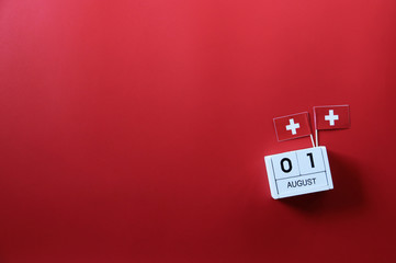 AUGUST 1 Wooden calendar Concept independence day of Switzerland and Switzerland national day.Copy space,minimal style