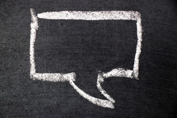 White chalk drawing as bubble speech on black board background (Concept as online chat, thinking,...