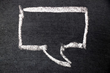 White chalk drawing as bubble speech on black board background (Concept as online chat, thinking, talking with customer)