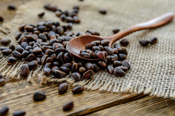 pine nuts on table close-up