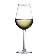 High glass with still white wine isolated on white background