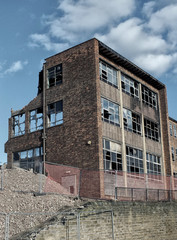 abandoned derelict commerical office building in leeds during demolition