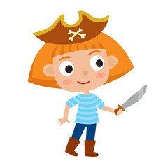 Vector set of cute cartoon kid in colorful halloween costume: pi