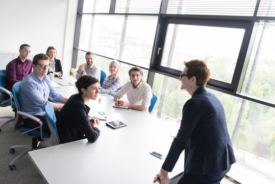 Group of young people meeting in startup office