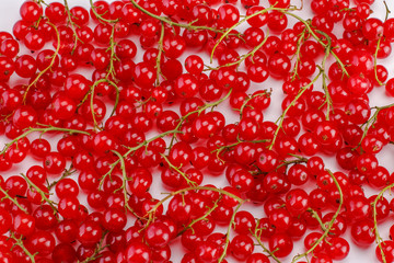 Background of ripe juicy red currant berries. top view - horizontal photo
