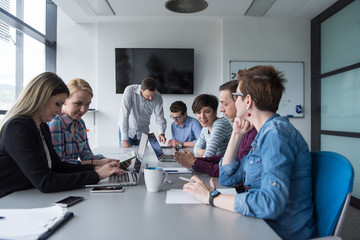 Group of young people meeting in startup office