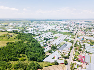 Aerial Drone View Of Agricultural Vegetables Fields Plantation And Greenhouses