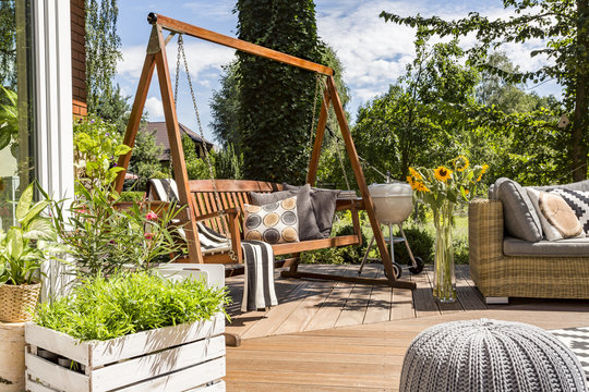 House patio with the garden swing
