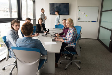 Business Team At A Meeting at modern office building