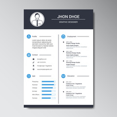 Unique Flat Color Curriculum Vitae Design Template With Photo or Avatar Placeholder