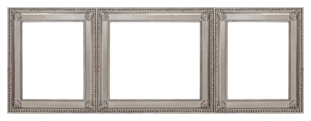 Golden frame of three parts (triptych) on a white background