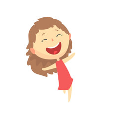Happy smiling cartoon girl, kids outdoor activity colorful character vector Illustration