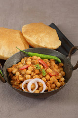 Chole with puri or Chana Masala with Puri Indian Food