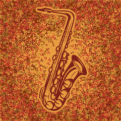 Abstract background of music notes with gradient and saxophone