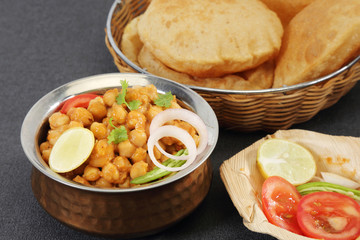 Chole with puri or Chana Masala with Puri Indian Food