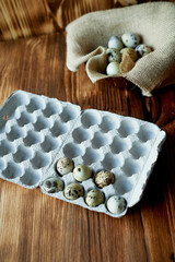 Quail eggs, photographed in a simple rustic style. Simple protein-rich foods.