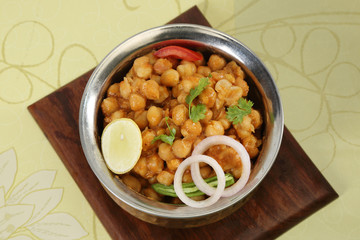 Chole with puri or Chana Masala with Puri Indian Food