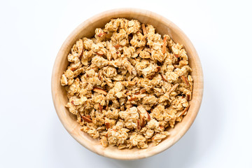 Bowl of Muesli and granola Isolated on White Top View.
