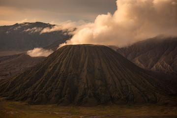 Mount Bromo volcano during sunrise in East Java, Indonesia.