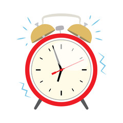 Flat ringing red alarm clock, wake-up. Vector
