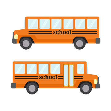 Orange flat school bus, school transportation. Vector