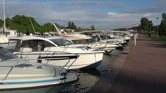 Boats at the city quay Porvoo. June evening. Finland