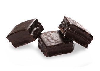 Chocolate cake bars isolated on white background