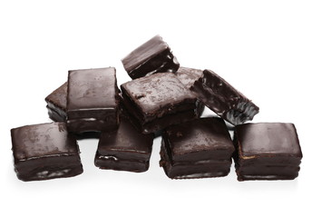 Chocolate cake bars isolated on white background