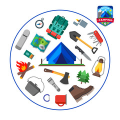 Camping summer compass icon. Outdoor camp tourism. Isolated vector illustration in cartoon style