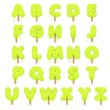 Popsicle ice cream lolly alphabet. 3D rendering