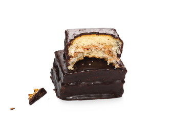 Chocolate cake bars isolated on white background