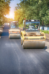 road rollers at asphalt