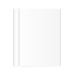 Blank open magazine template with rolled pages on white background. Vector illustration. EPS10.