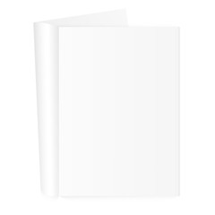 Blank open magazine template with rolled pages on white background. Vector illustration. EPS10.