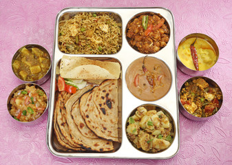 Group of Indian Food or North Indian Thali