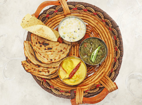 Group of Indian Food or North Indian Thali