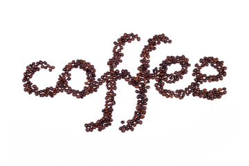 napis "coffee" z ziaren kawy